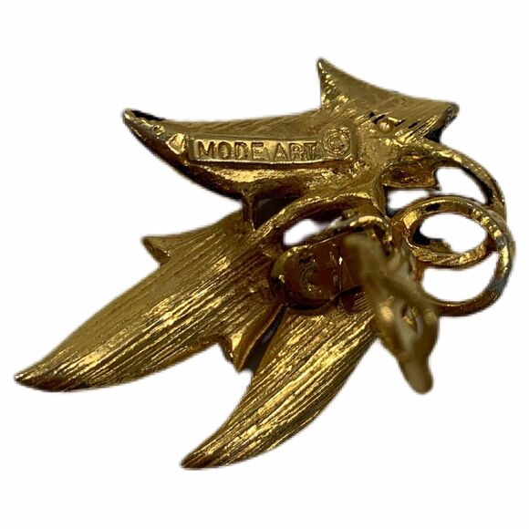 Vintage Mode Art Clip Earrings Leaf Black Enamel Signed Retro 1970s Old Money - Picture 4 of 4